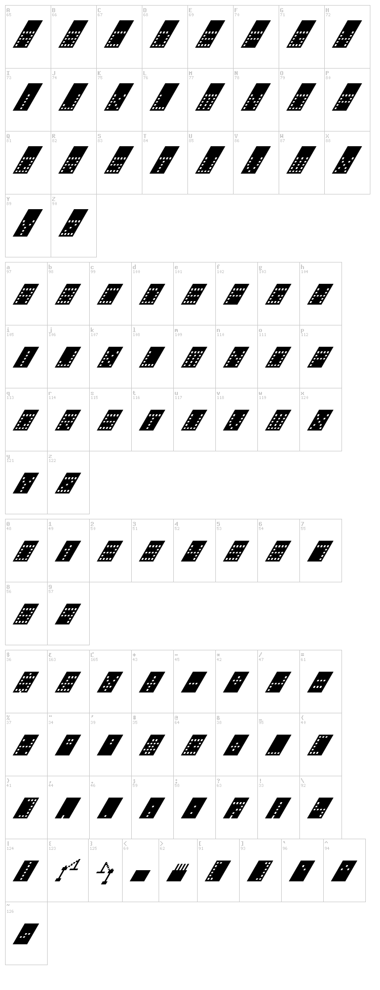 Tower Block font map